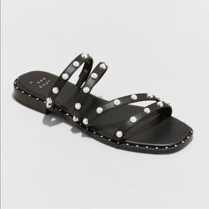 A New Day Embellished Black Slide Sandals Size 7 NWT
